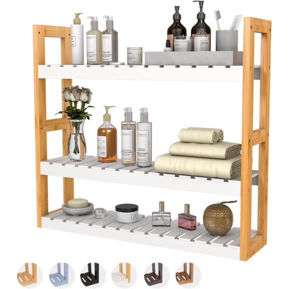 Bambloom Bathroom Shelves,Bamboo 3-Tier Wall Mount Storage Rack,White