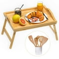 thumbnail image 1 of Bambloom Bed Tray Table with Foldable Legs,Bamboo Breakfast Tray with 5 Pcs Wood Spoons & Spatula, 1 of 12