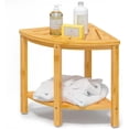 thumbnail image 1 of Bambloom Corner Shower Bench,Bamboo Shower Stool with Storage Shelf,Natural, 1 of 7