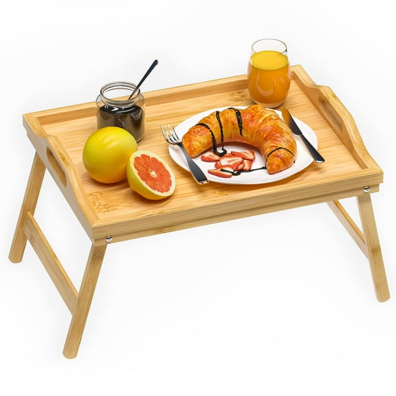 Bambloom Foldable Bed Tray Table,Bamboo Breakfast Tray for Sofa,Eating,TV,Beige