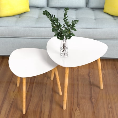 Bambloom Modern White Coffee Table Set of 2,Nesting Side Table for Living Room,21.7"L x 21.7"W x 17.7"H