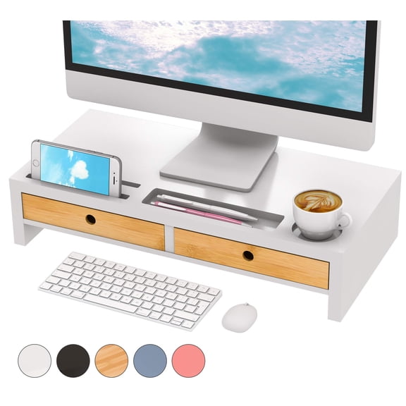 Bambloom Monitor Riser Stand Desk Shelf with Keyboard Storage Stylish