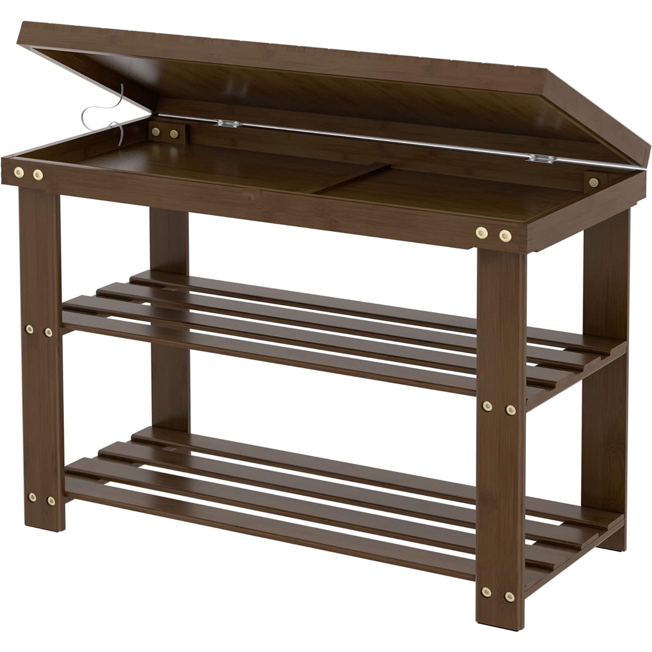 Bambloom 3-Tier Bamboo Shoe Rack Bench, Brown, Holds up to 12 Pairs of Shoes