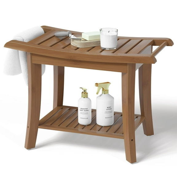 Bambloom Shower Bench,2-Tier Waterproof Shower Seat,Bamboo Shower Chair for Bathtub,Walnut