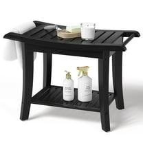 Bambloom Shower Bench,Waterproof Shower Stool,Bamboo Shower Chair with Shelves,Black