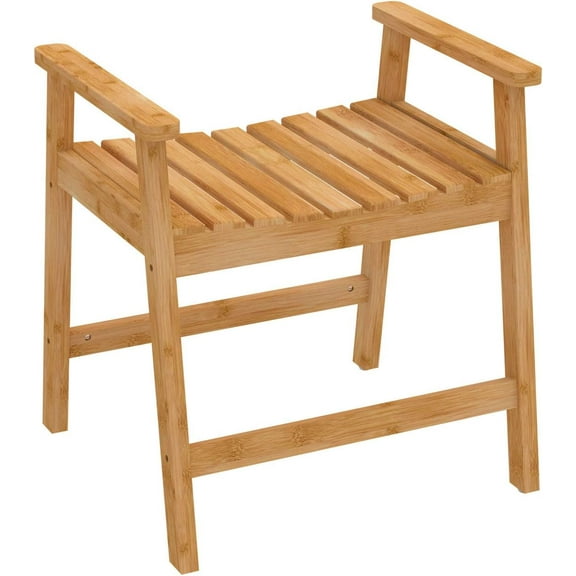 Bambloom Shower Chair with Arm for Inside Shower,Bamboo Shower Bench Stool for Seniors, Elderly, Handicap & Disabled