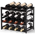 thumbnail image 1 of Bambloom Wine Rack,Bamboo Freestanding Floor Wine Bottle Holder,4-Tier Wine Storage Racks,Black, 1 of 7