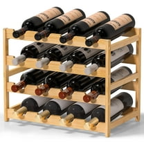 Bambloom Wine Rack,Bamboo Freestanding Floor Wine Bottle Holder,4-Tier Wine Storage Racks,Natural