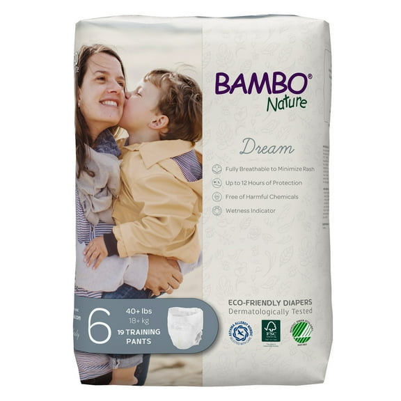 Bambo Nature Dream Toddler Training Pants, Eco-Friendly - Size 6, 40 lbs and up, 19 Count, 5 Packs, 95 Total