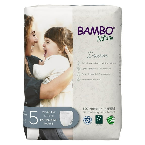 Bambo Nature Diapers, Training Pants, Heavy Absorbency, Size 5, 27-40 lbs, 20 Count, 5 Packs, 100 Total