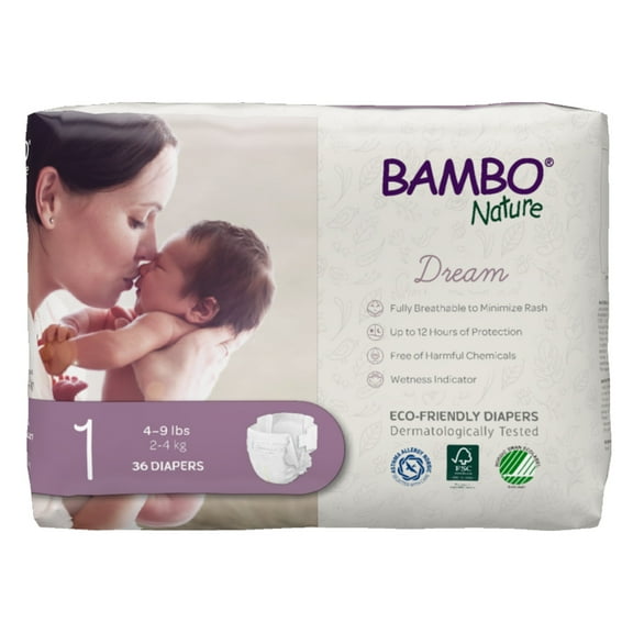 Bambo Nature, Disposable Diapers, Super Absorbent, Size 1, 4-11 lbs, 36 Count, 1 Pack