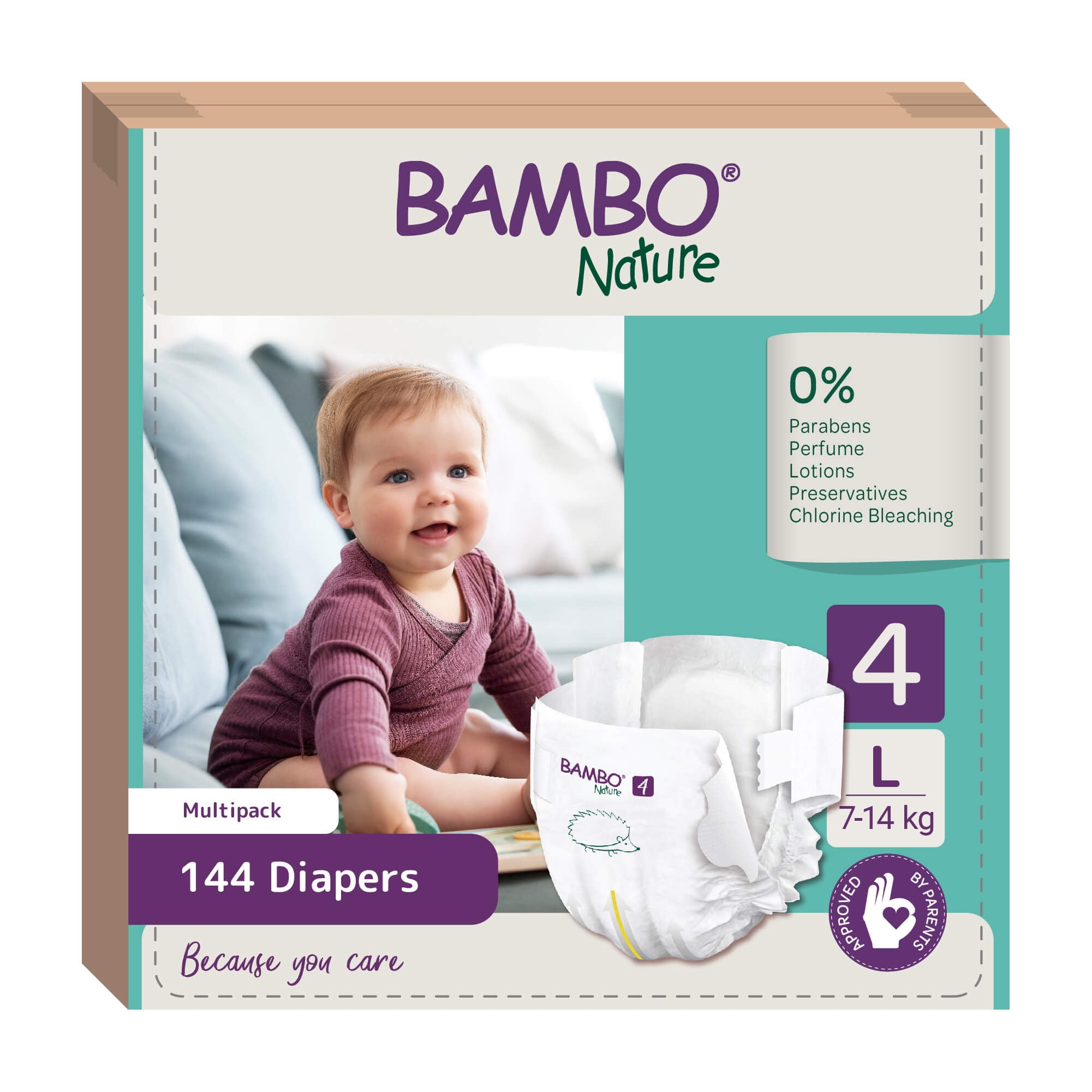 Bambo Nature Hypoallergenic Baby Diapers, Skin Friendly, and Super Absorbent - Size 4 (144 Count)