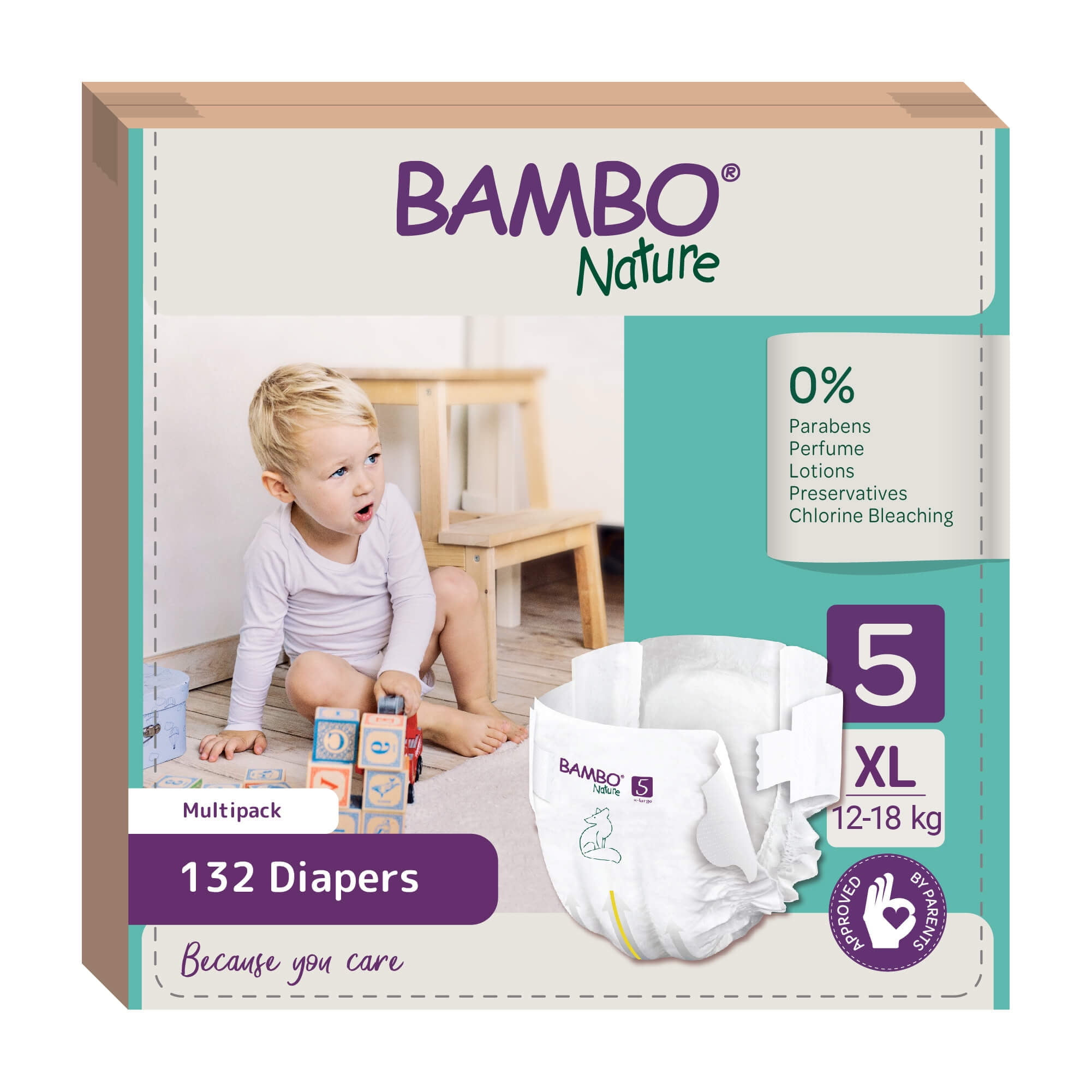 Bambo Nature Hypoallergenic Baby Diapers, Skin Friendly, and Super Absorbent - Size 5 (132 Count)