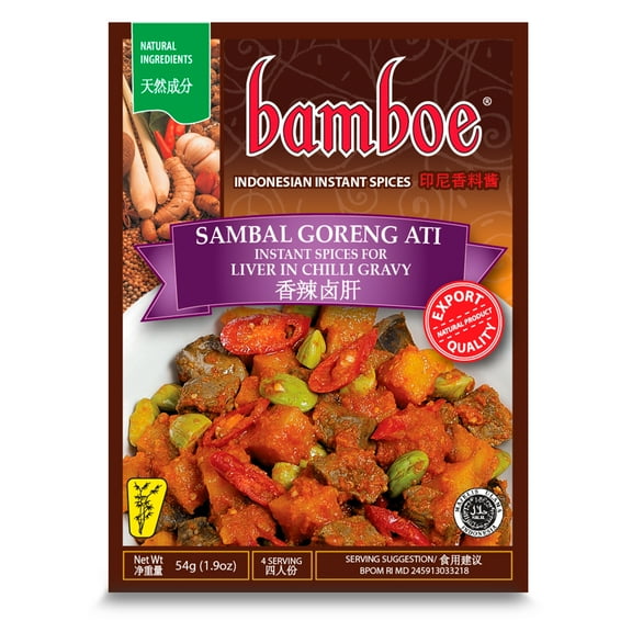 Bamboe - Sambal Goreng Ati/Liver in Chili Gravy - 6 x 1.9 oz - Product of Indonesia by Bamboe