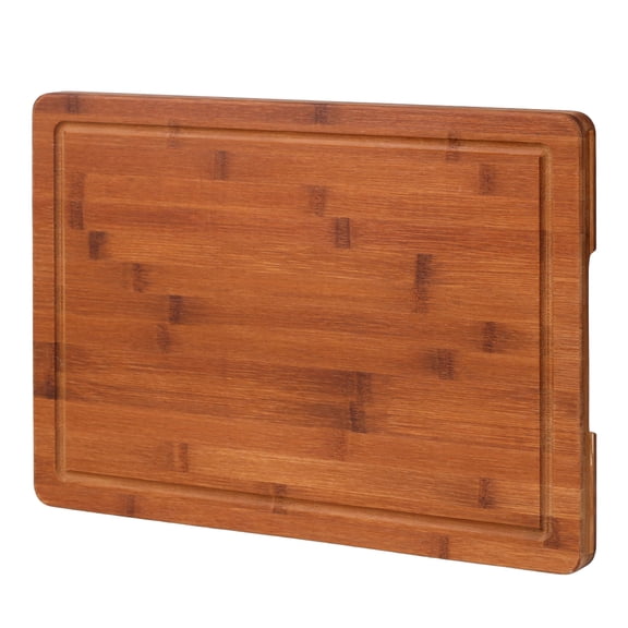 Bamboo 1" Thick Cutting Boards for Kitchen, Large Cheese Charcuterie Board with Deep Juice Grooves & Built-in Handles for Countertop, Ideal for Meat, Vegetables and Fruits 17" x 12"