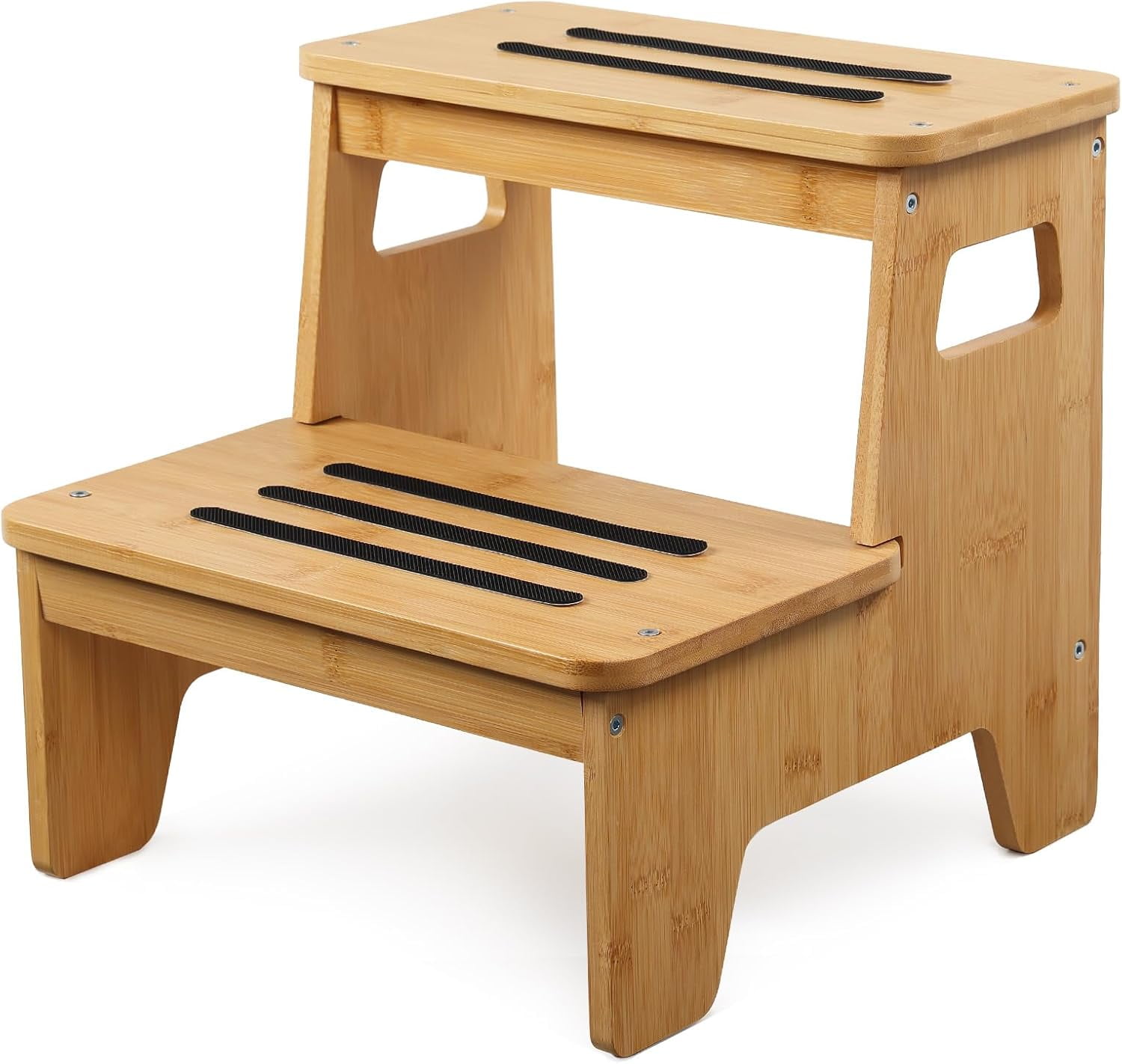 Bamboo 2-Step Stool, Wooden Step Stool with Handles, DIY Non-Slip ...