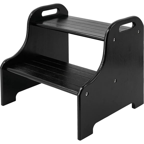 Bamboo 2 Step Stool with Non-Slip Step Treads and 2 Cutout Handles