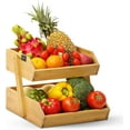 Bamboo 2 Tier Fruit & Vegetable Basket with Banana Hook for Kitchen