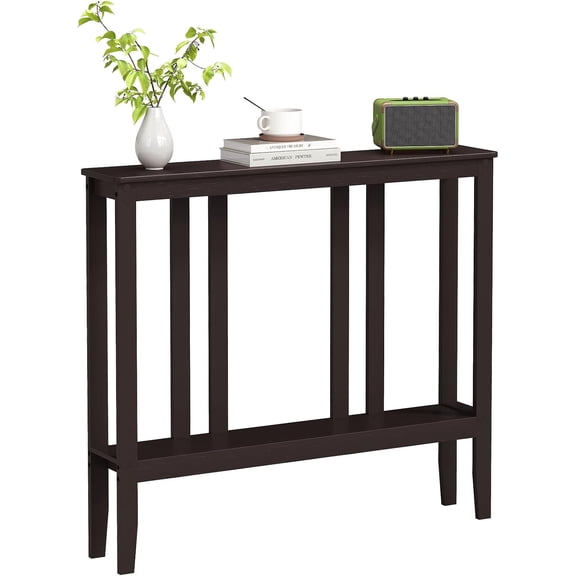 Bamboo 2-Tier Narrow Console Table, 36.2" Long Slim Sofa Table Behind Couch for Entryway, Hallway, Living Room, Brown
