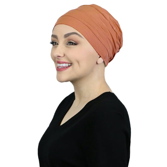 Bamboo 3 Seam Turban Cancer Headwear For Women Bamboo Beanie Chemo Hats Sleep Cap Head Coverings (Burnt Orange)