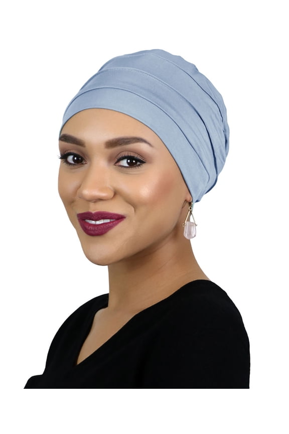 Bamboo 3 Seam Turban Cancer Headwear For Women Bamboo Beanie Chemo Hats Sleep Cap Head Coverings (Chambray)