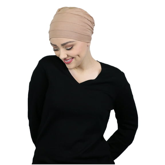 Bamboo 3 Seam Turban Cancer Headwear For Women Chemo Hats Sleep Cap Beanie Head Coverings (BEIGE)