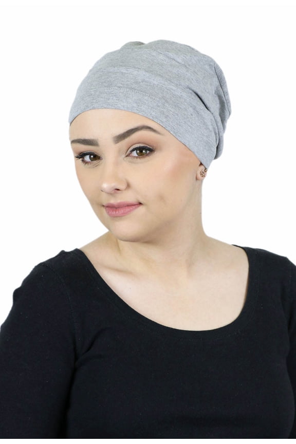Bamboo 3 Seam Turban Cancer Headwear For Women Chemo Hats Sleep Cap Beanie Head Coverings (HEATHER GREY)