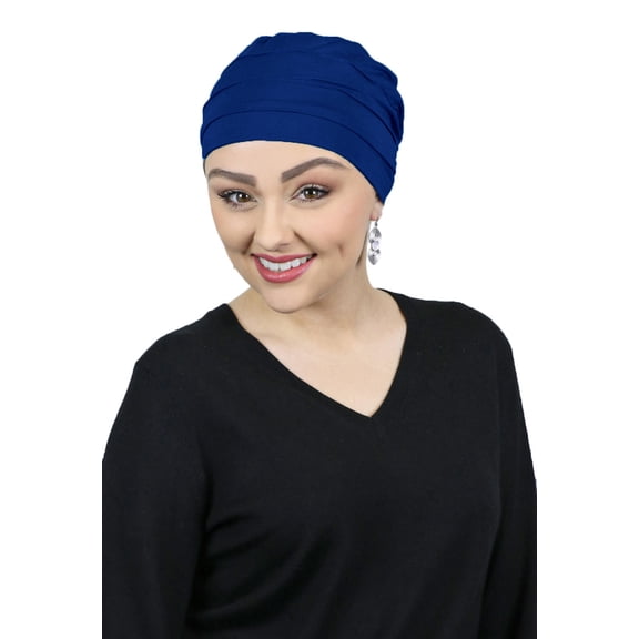 Bamboo 3 Seam Turban Cancer Headwear For Women Chemo Hats Sleep Cap Beanie Head Coverings (Navy)