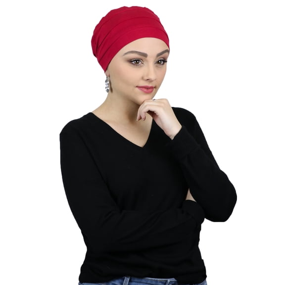 Bamboo 3 Seam Turban Cancer Headwear For Women Chemo Hats Sleep Cap Beanie Head Coverings(RED)