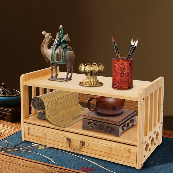Bamboo 3-Tier Altar Table With Drawer - Chinese Style Wood, 52 25 28cm,Altar Table with Drawer,Puja Table for Home,Perfect Used for Meditation, Prayers