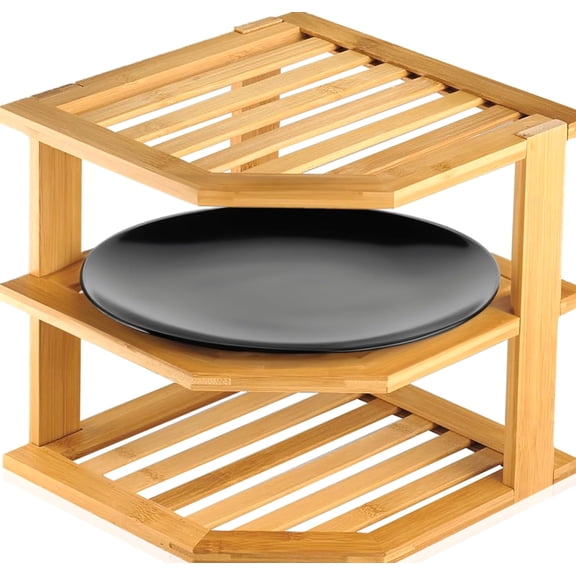 Bamboo 3-Tier Corner Shelf with Organizer for Countertop Kitchen 5 Pounds, Natural