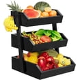 thumbnail image 1 of Bamboo 3 Tier Fruit Basket For Counter, Large Capacity Fruit Storage Countertop, Fruit Holder, Wooden Pantry Organizers and Storage, Kitchen Countertop Organizer With 2 Banana Hangers (Black), 1 of 11