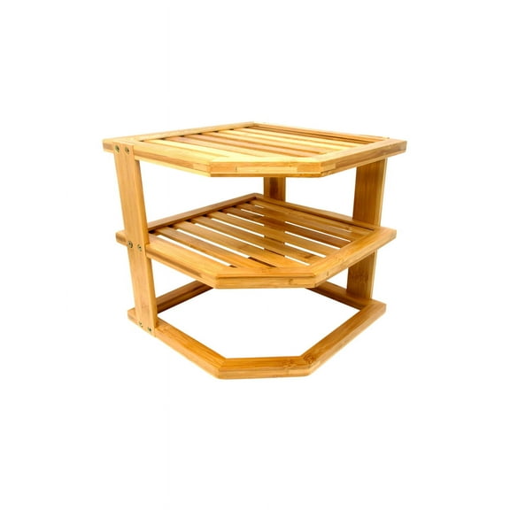 Bamboo 3 Tier Kitchen Counter Corner Shelf Plate Rack