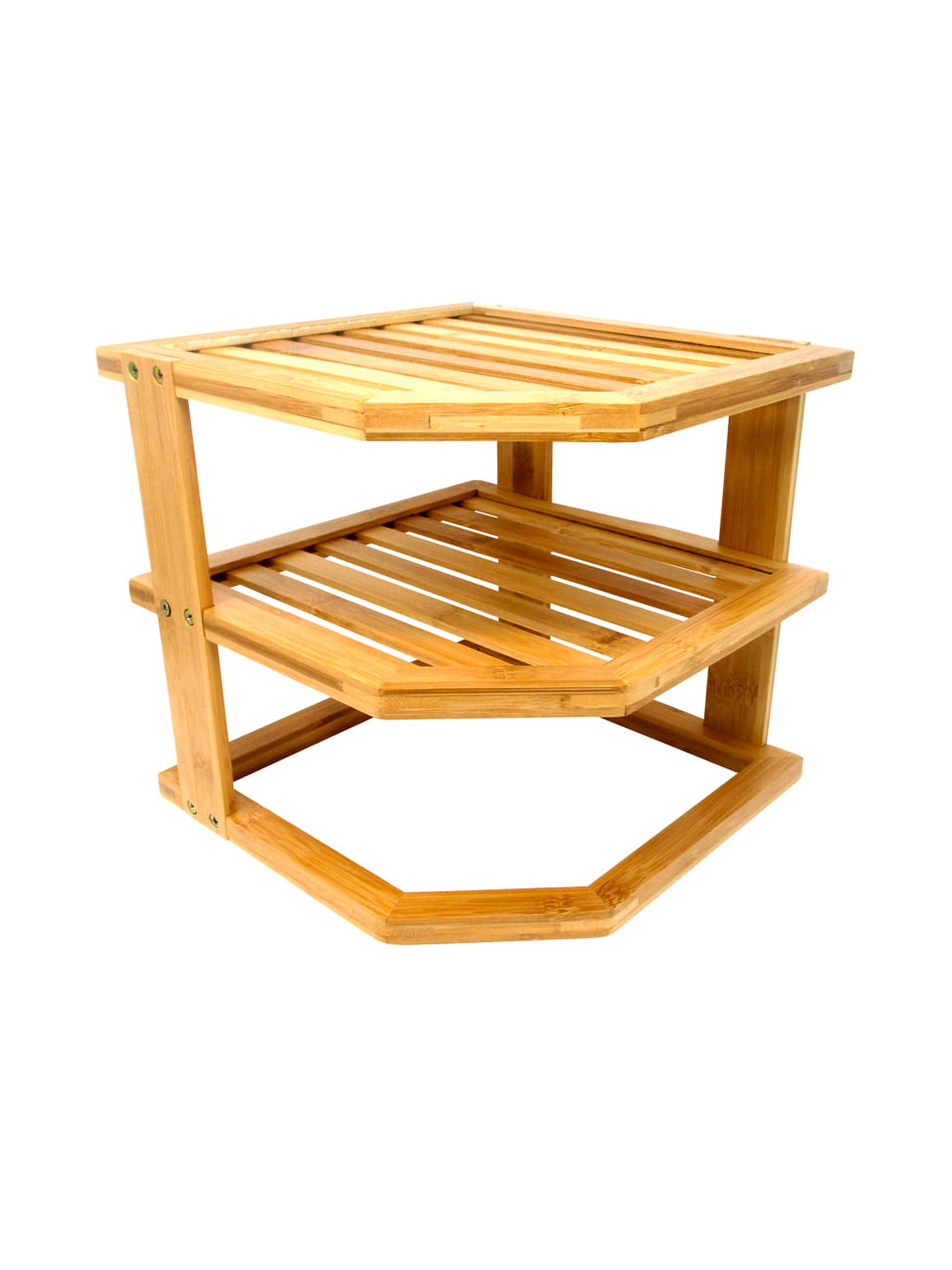 Bamboo 3 Tier Kitchen Counter Corner Shelf Plate Rack