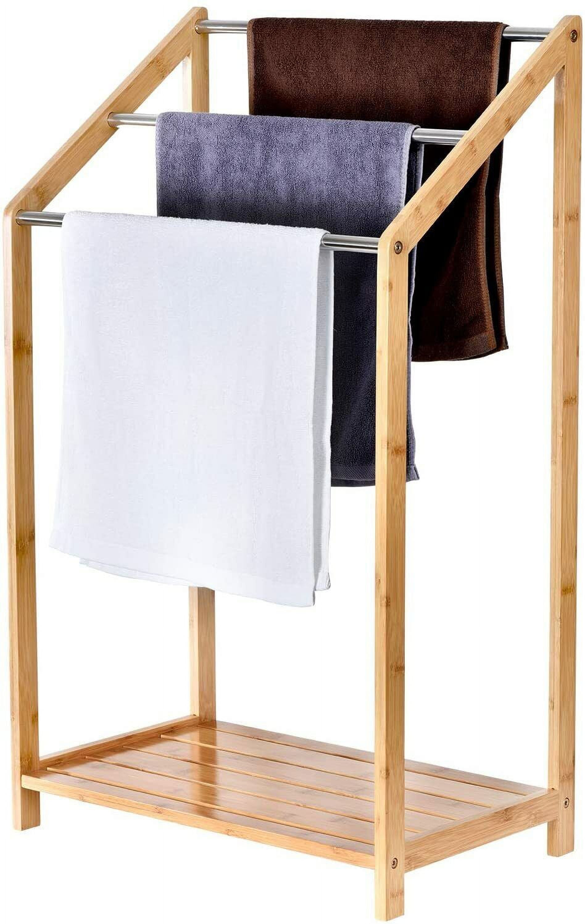 Bamboo 3-Tier Freestanding Towel Rack with Storage Shelf