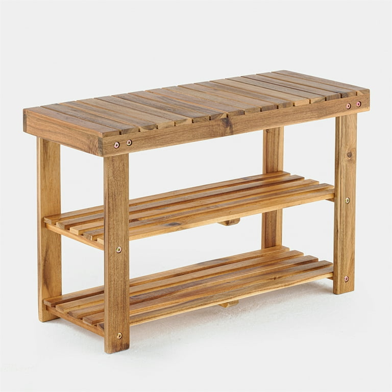 Bamboo 3 Tier Shoe Rack Small Bench Outdoor Shoe Rack Weatherproof Shoe Rack with Bench Bathroom Bench Shoe Organizer for Entryway Hallway Living Room Walmart