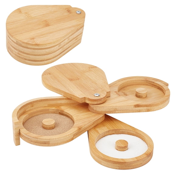 Bamboo 3-layer Salt Box Rotating Compartments Kitchen Storage Containers Teardrop BurlyWood 200x145x67.5mm for DIY