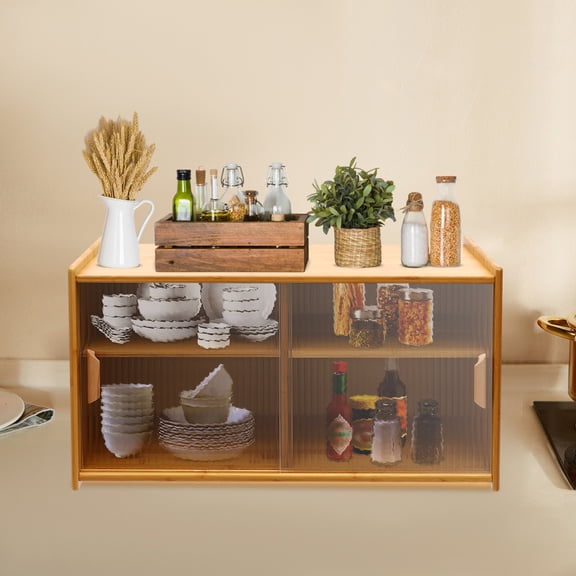 Bamboo 30.3x15.4 Inch Wall-Hung Sideboard Tempered Glass Door Kitchen Cabinet Rack