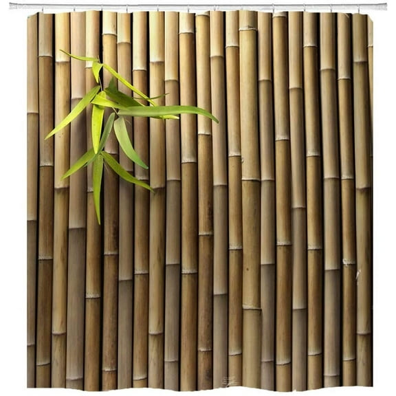 Bamboo 3D Printed Zen Spring Nature Fabric Shower Curtain Sets Bathroom Decor with Hooks Waterproof Washable 72 x 72 inches Brown Green