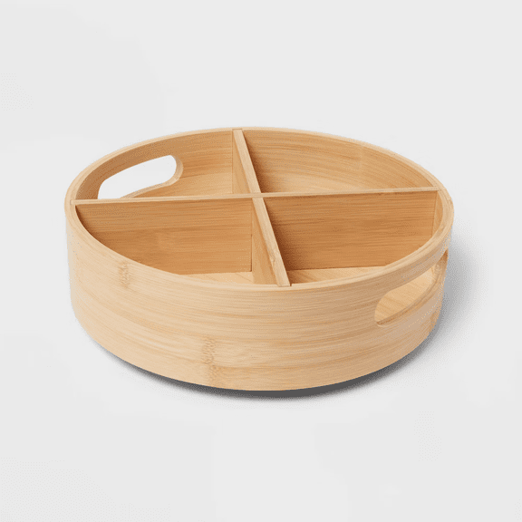 Bamboo 4-Compartment Lazy Susan Turntable, 11.8-inch Rotating Organizer for Kitchen Spices, Condiments, and Snacks