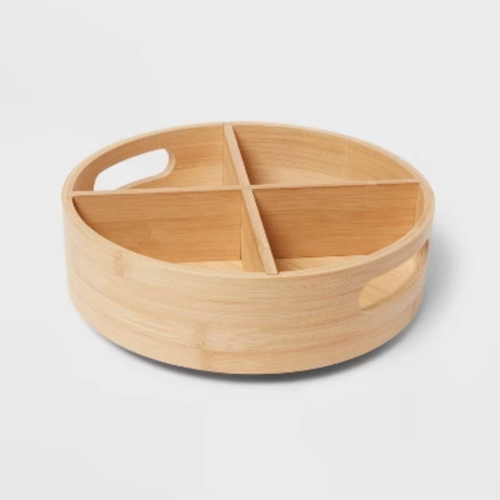 Bamboo 4 Compartment Lazy Susan Turntable with Dividers Light