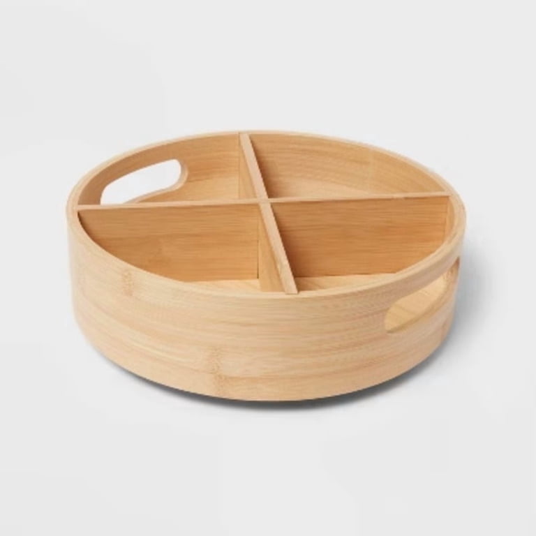Bamboo 4 Compartment Lazy Susan Turntable with Dividers Light