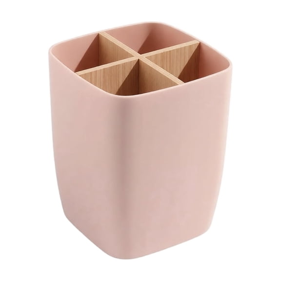 Bamboo 4 Compartment Storage Box, Desktop Cosmetic Organizer Remote Control Holder, 4.33x3.54x3.54 Inch Wooden Tray Bin, for Office Bedroom Vanity Table Decor Pink