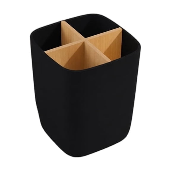 Bamboo 4 Compartment Storage Box, Desktop Cosmetic Organizer Remote Control Holder, 4.33x3.54x3.54 Inch Wooden Tray Bin, for Office Bedroom Vanity Table Decor Black