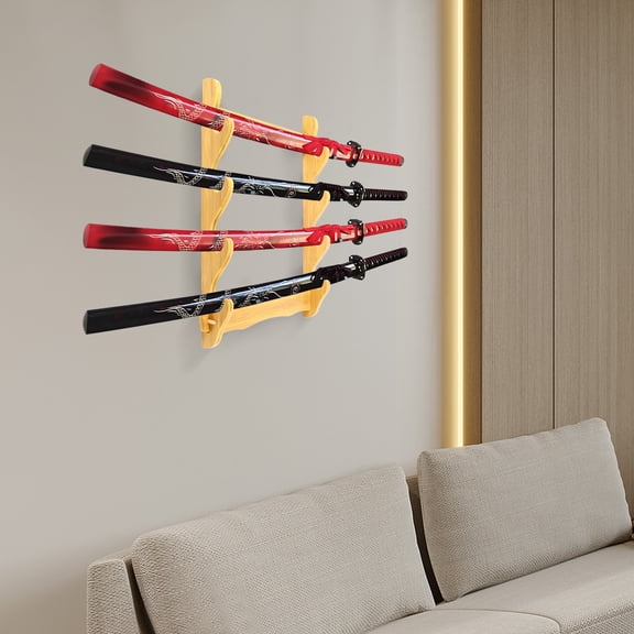 Bamboo 4-Layer Wall-Mounted Display Rack  Elegant Pavilion Design for Katanas, Swords, Flutes, Fishing Rods, and Collectibles