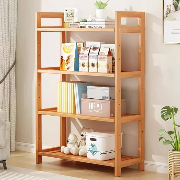 Bamboo 4-Tier Freestanding Storage Shelf, Multifunctional Bookcase ...