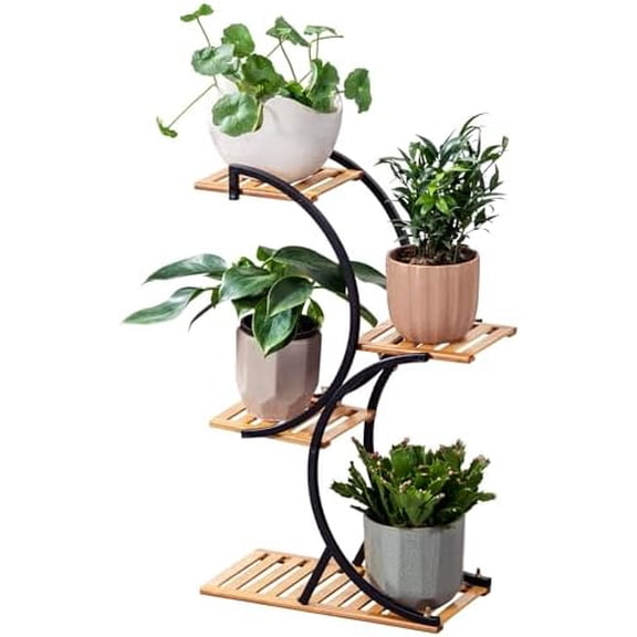 Bamboo 4-Tier Plant Stand Rack Multiple Flower Pot Holder Shelf Indoor Outdoor Planter Display Shelving Unit for Patio Garden Corner Balcony Living Room