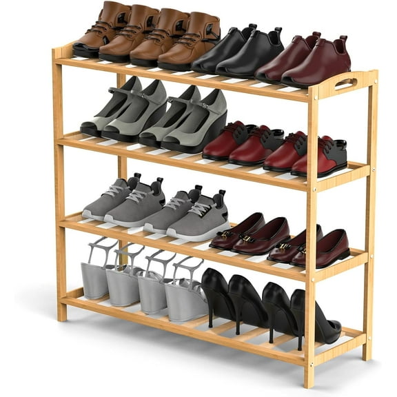 Bamboo 4-Tier Shoe Rack, Shoe Shelf Storage Organizer for Closet Entryway Free Standing Shoe Cabinet Hallway Storage Organizer for Shoes