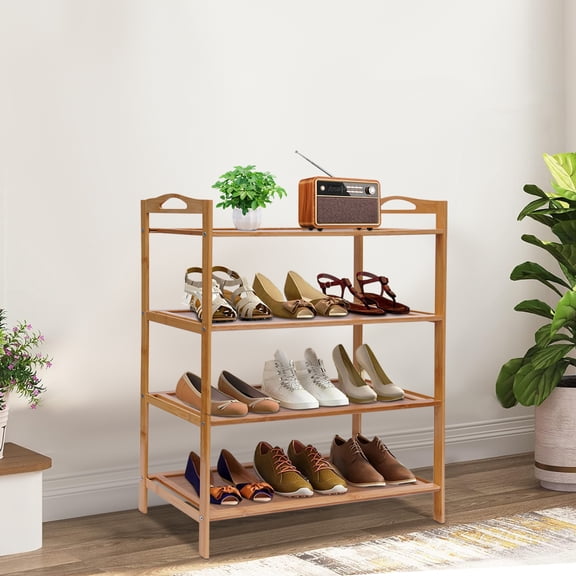 Bamboo 4-Tier Shoe Shelf Organizer, Natural Wood Entryway Storage Rack, Waterproof, Durable, Easy Assembly, for Home and Garden