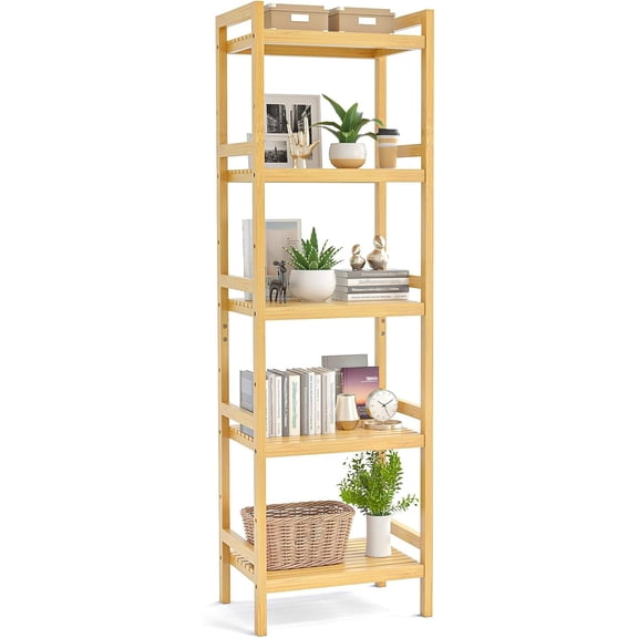 Bamboo 5-Tier Adjustable Bookshelf, 17.7"W x 12.4"D x 55.9"H, Natural